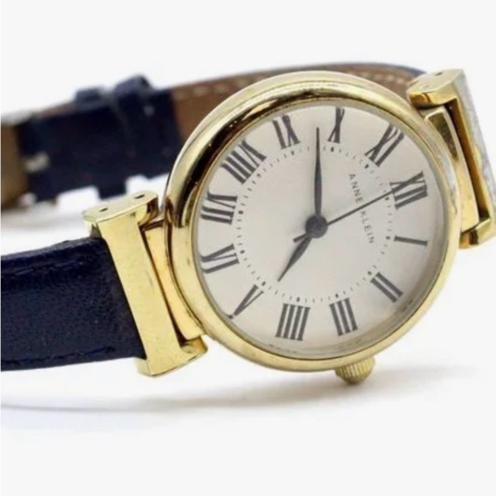 Anne Klein Gold Case Watch – Navy Leather Strap – NWT – Classic Minimalist - Picture 2 of 7